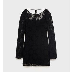 316. MANGO Black Crochet Floral Mini Dress W/Slip $90 EUC Sz 2